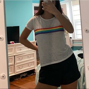 Derek Heart Burnout Rainbow Striped Cropped Tee